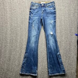 Vervet Flare Jeans Womens 25 Blue Distressed Leopard Waistband VT1230